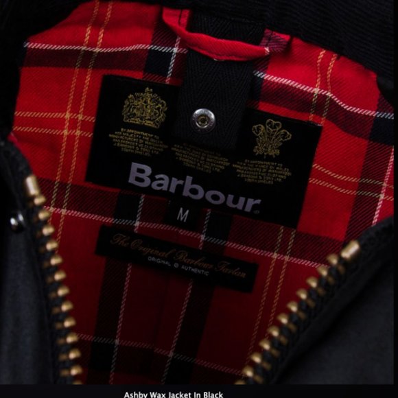 Black/ Tartan Red ~ BARBOUR ASHBY Wax Cotton Jacket British Style MSRP $425 - Picture 4 of 12
